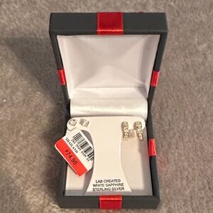 New - Sterling Silver White Sapphire Earrings (Bonus Buy 2 Pair)